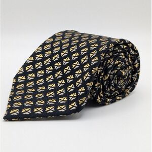 Charvet Silk Tie‎  Mens Black Gold Silver Geometric France 59" 3.75"
